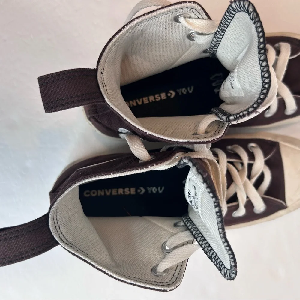 Converse kids High-Top Platform Sneakers Brown and White Shoes Size 6